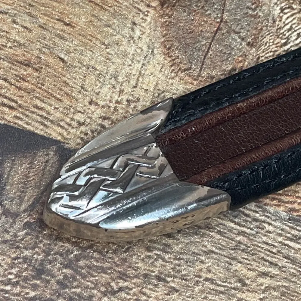 Onyx by Brighton Pinon Hills Inlay Lace Leather Braided Belt Black Brown Size 36